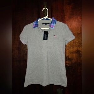 NWT Tommy Hilfiger pink and blue plaid collared grey shirt